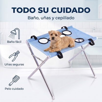Soporte de baño para mascotas con aros para las patas