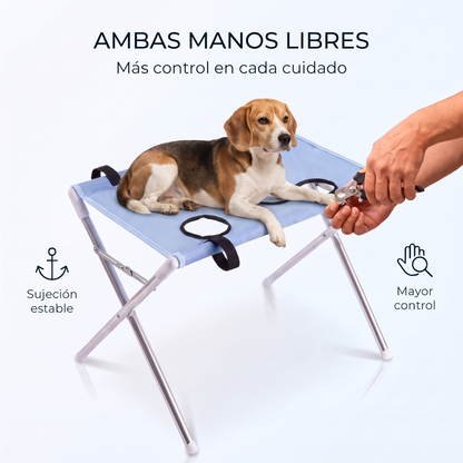 Soporte de baño para mascotas con aros para las patas